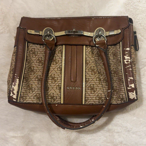Guess brown beige logo satchel - brown/beige,