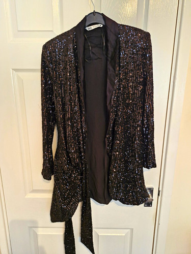 Zara black sequin long blazer - zara,