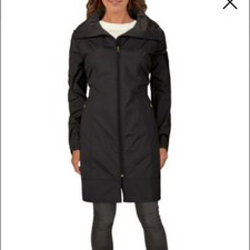 COLE HAAN Packable Raincoat Women XS Black Hooded Drawstring Feminine Whimsygoth