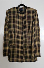 Alexon Brown & Camel Check Collarless Part Wool Jacket UK Size 10