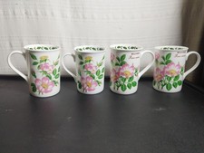 Crown Trent Wild Rose Bone China Mugs Set Of 4, Excellent Condition