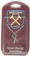 WEST HAM UNITED FC SILVER PLATED HAMMERS PENDANT WITH 51 CM LONG CHAIN NECKLACE