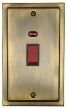 G&H TAB28B Trimline Antique Brass 45 Amp DP Cooker Switch & Neon Vertical Plate