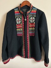 Icelandic Design boiled wool zippered jacket, black, patterned, size L, VGC