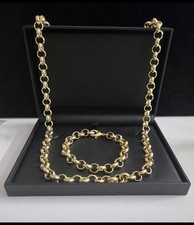 9ct Gold GF, Big 10mm Mens Gold Belcher Chain 30" & 8" Bracelet Set Plain Gold