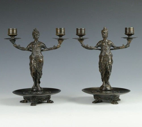 Antique pair bronze athena - of,