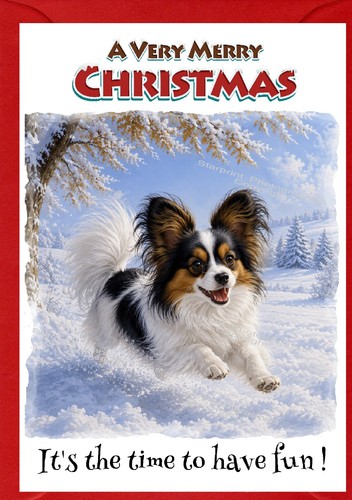 Papillon dog christmas - christmas, card