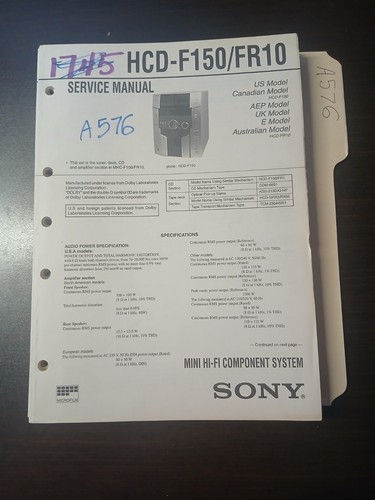 Sony hcd f150 fr10 - hcd-f150/fr10, service