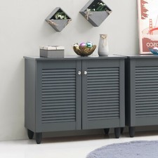 Shoe Cabinet Stand Rack Storage Cupboard Sideboard Hall Unit 2 Louvre Doors Grey