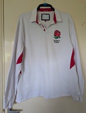 Vintage England Rugby Shirt Men's White Red Stripe Cotton Long Sleeve 2XL XXL