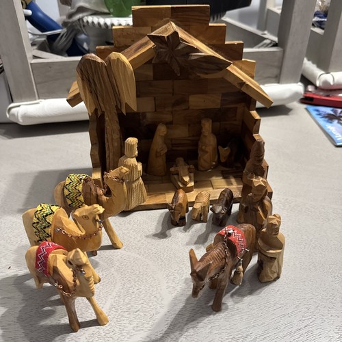 Vintage carved wood nativity - vintage,