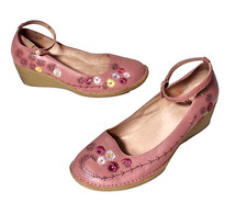 CAMPER TWINS LADIES' SHOES STRAPPY PUMPS PUMPS FLOWERS WEDGE DUSKY PINK 40 #101-1-BO#