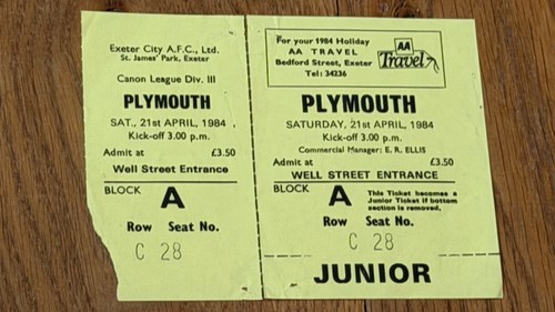 Ticket 1982 exeter city v - 1982/83,