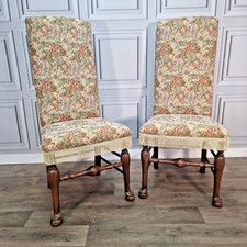 Vintage Oak Hall Chairs Pair – Floral Fabric – Bedroom Seats - Antique Style