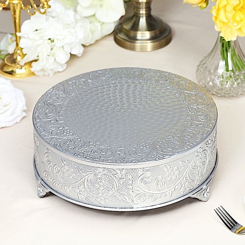 Silver wide round - 14", floral