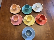 Fiesta Ware Stick Handle Demitasse Cups & Saucers Lot 7 - Paired Colors