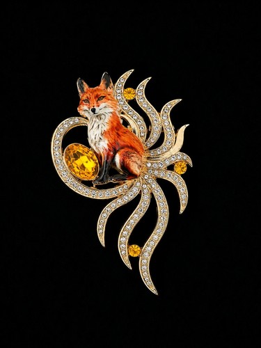 Fox brooch rhinestone gold - fox,