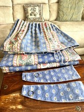Vintage St Michael 80s Retro Blackout Curtains Blue Floral Jewel Pelmet Tie Back