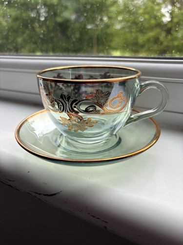 Vintage aqua glass teacup - aqua, &