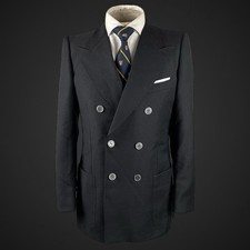 Men’s Double Breasted Blazer Jacket 36R Black Wool Twill Forall Pal Zileri VTG