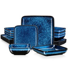 vancasso 16-Piece Blue Dinnerware Set Stoneware Bowls & Plates Set Service for 4