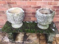 A BEAUTIFUL PAIR OF VINTAGE,LARGE CONCRETE GARDEN URNS / PLANTERS.