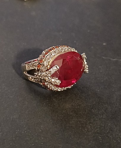 Silver tone deep red - deep, crystal