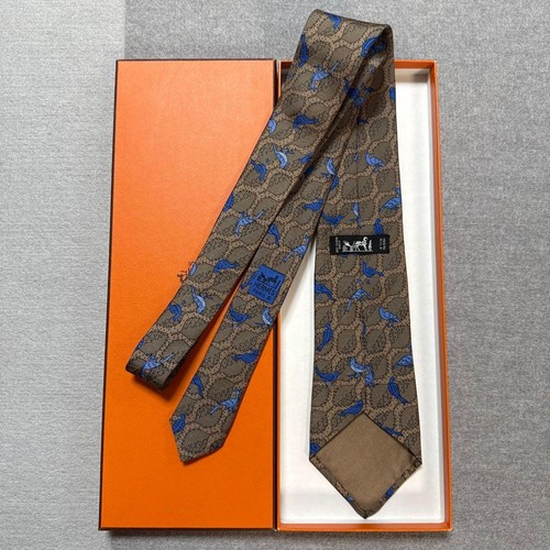 Hermes tie brown and navy - tie, bird