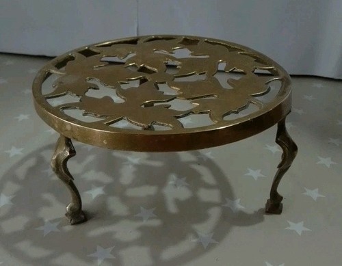 Antique brass trivet - antique, leaf