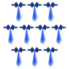 12Pcs Stretch Satin Chair Sashes Bows Chair Bands Decor Floating Tied Dark Blue