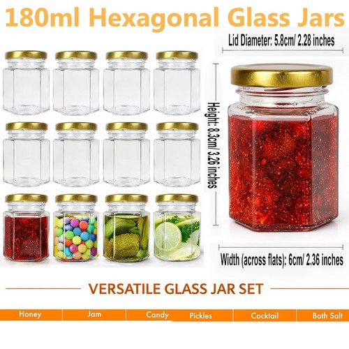 180ml hexagon glass - 180ml, lid