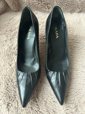 Prada Ruched Pointed Toe Shoes, Black Leather, Size UK5.5 to 6