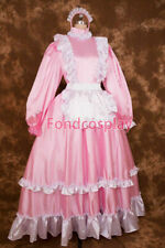 Pink Satin Sissy Maid Long Dress Cosplay Costume Uniform