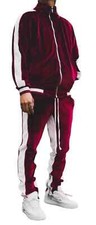 Mens velour tracksuit, burgundy urban street wear jogging set 2 piece