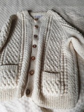 INVERALLAN Hand Knitters Cardigan Natural Arran Wool Handknit Large  with Defect