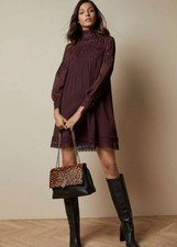 Ted Baker Anneah High Neck Lace Tunic Mini Dress  Size 3 UK 12 Burgundy Maroon
