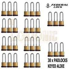 Federal 22F KA206 Brass Long Shackle Padlock Shed Gate Locker Suitcase Travel