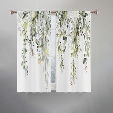 2x Green Leaves Window Curtains Elegant Decorative for Nursery House Office