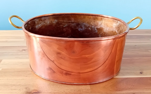 Large vintage oval copper pan - vintage,