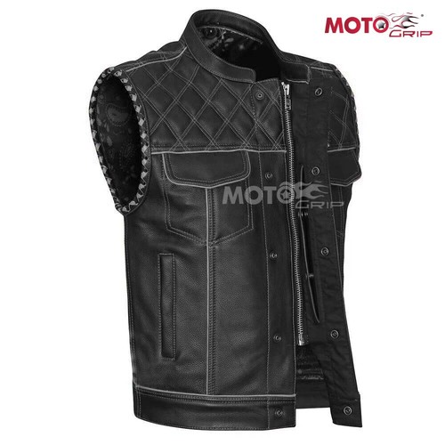 Men black leather vest - men's,