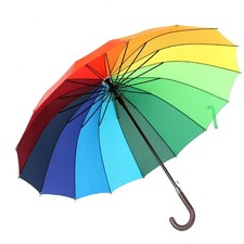 Large Colourful Rainbow Umbrella Bridal Party Rain Wooden Handle Umbrella