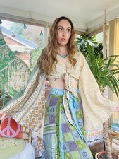 Flared Sleeve Top Vintage Silk Hippie Boho Bell Sleeved Wrap Top Gypsy Bolero