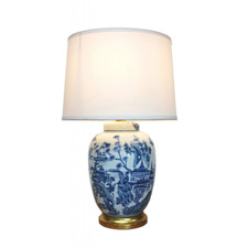 Blue Ceramic Lamp White Gold