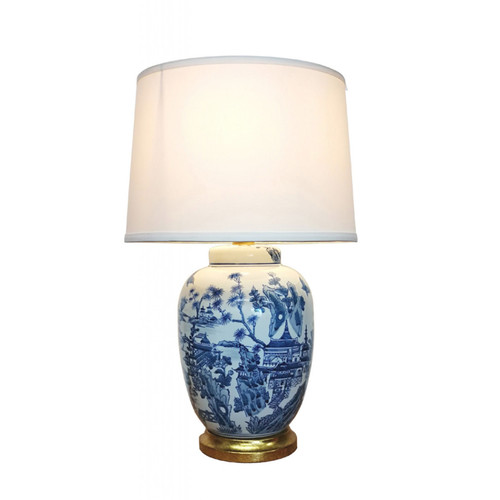 Blue ceramic lamp - white, gold