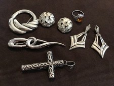 Vintage Brooches Pendant Clip on Earrings Ring Cross sterl silver ? 