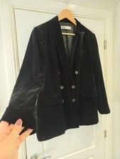 Zara Black Velvet Double Breasted Blazer Jacket Size XXL 16 18 Uk NWOT