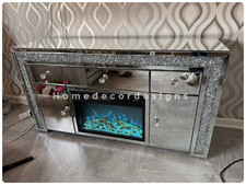 Mirrored Crushed diamond 2 door  Large Sideboard with multi colour changing Fire
