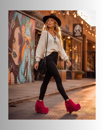 Red suede fringe - suede, hidden