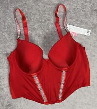 BNWT GEORGE @ ASDA ENTICE RED SILVER DIAMANTE BUSTIER CORSET BRA 34B RRP £18
