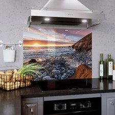Glass Splashback Kitchen Cooker Panel ANY SIZE Sunset Beach Water Sones Photo